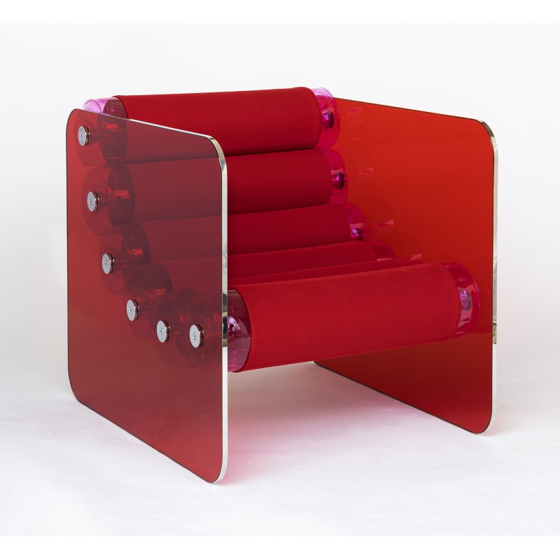 Armchair MW02 Pink - Red seat - Glass