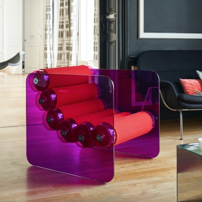 Fauteuil MW02 - Assise rouge - Verre