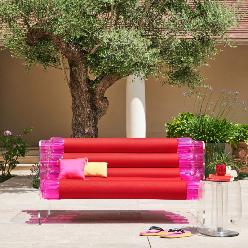 MW02 acrylic glass sofa - Pink TPU seat and red...