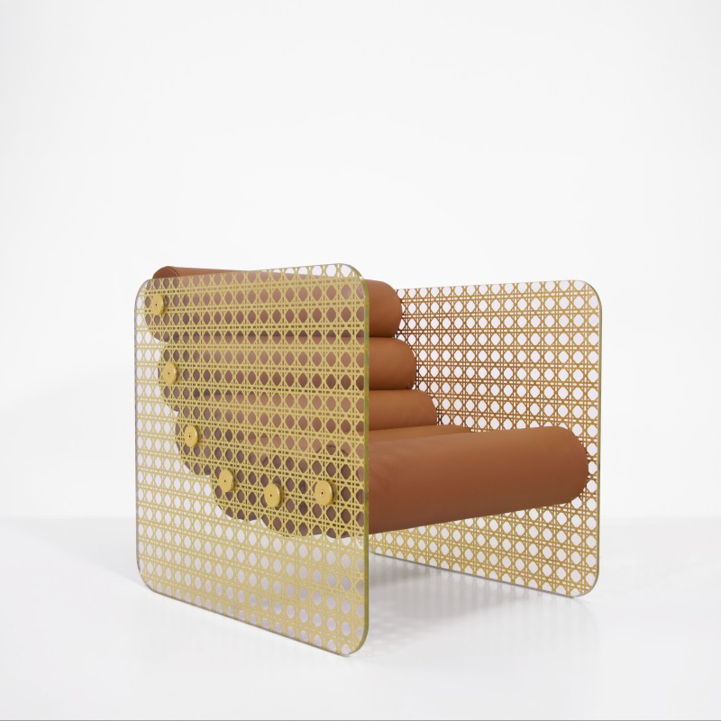 Armchair MW02 "Cannage OR" in glass and gold -...