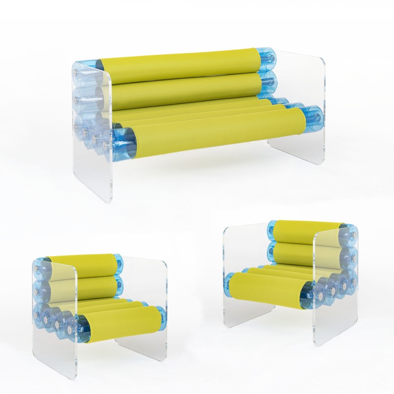 Salon MW01 en verre acrylique - Assise TPU bleu...