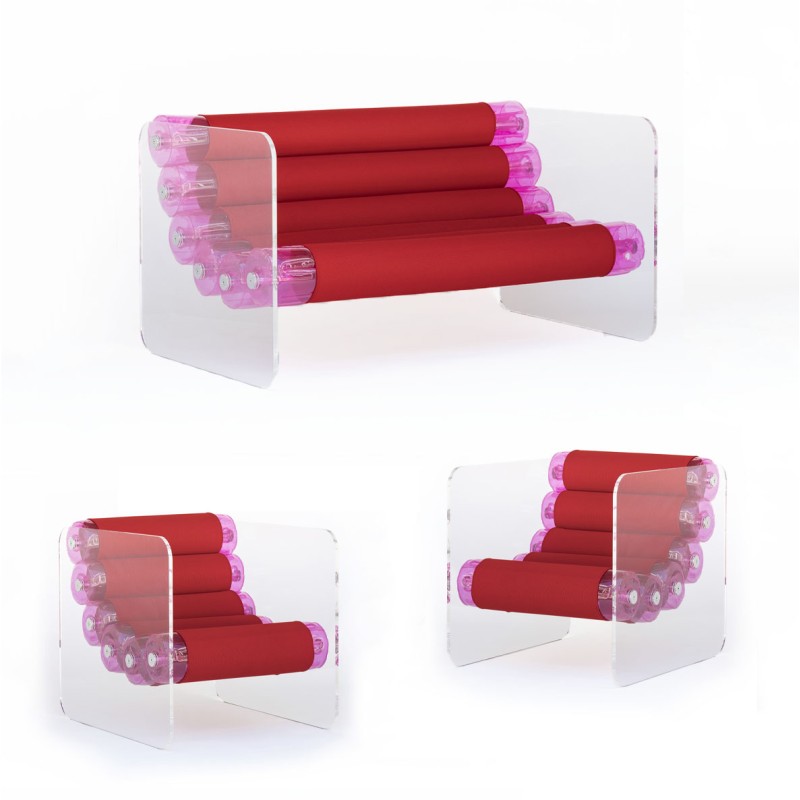 Salon MW02 en verre acrylique - Assise TPU rose...